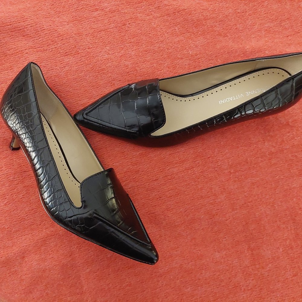 Adrienne Vittadini Faux Croco Kittem Heel Loafers